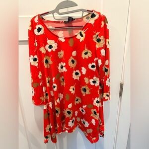 Grace Elements Red Floral Tunic Top Women’s Medium Long Sleeve Stretch